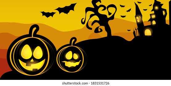 Scary halloween with magical abbey background design
