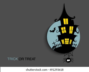 Scary Halloween moonlight background with haunted house. Halloween party background for flyer, banner or poster. Trick or treat party illustration.