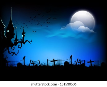 Scary Halloween moonlight night background, can be use as flyer, banner or poster for night parties. 