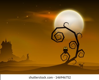 Scary Halloween moonlight night with dead tree.