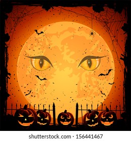 Scary Halloween night background with Moon and pumpkins, illustration.