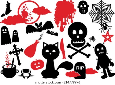 Scary halloween night icon elements set vector illustration