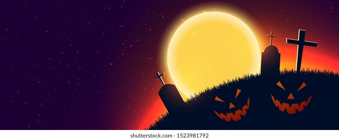 scary halloween night scene banner with text space