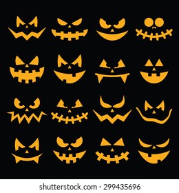 Scary Halloween Orange Pumpkin Faces Icons Stock Vector (Royalty Free ...