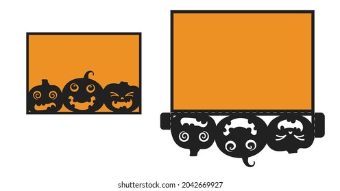 Scary halloween party laser cutting invitation card template. Paper cut out silhouette for plotter and silk screen printing. Vector stock illustration.