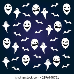  Scary Halloween pattern with ghosts and bats