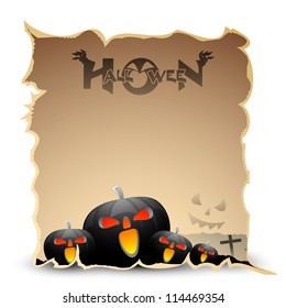 Scary Halloween pumpkin with banner, Halloween background. EPS 10.