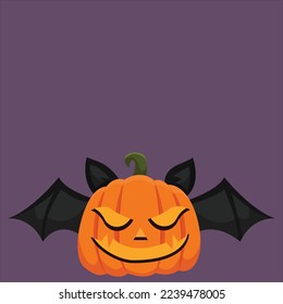 Scary Halloween Pumpkin with Bat Character Design Illustration