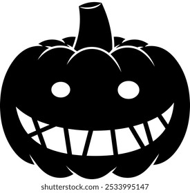 Scary Halloween Pumpkin Black Silhouette. Vector Hand Drawn Illustration Isolated On Transparent Background
