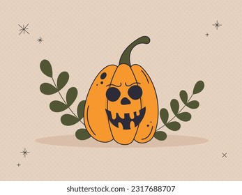 A scary Halloween pumpkin face with a spooky smile. The main symbol of the Happy Halloween holiday. An element for your design for the fall October party. Retro style.