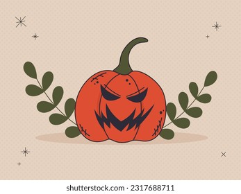A scary Halloween pumpkin face with a spooky smile. The main symbol of the Happy Halloween holiday. An element for your design for the fall October party. Retro style.