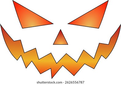 Scary Halloween Pumpkin Face Vector Illustration – Jack O’Lantern Silhouette with Angry Expression, Spooky Carved Face, Gradient Orange and Yellow Design for Holiday Decor and Prints