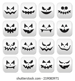 Scary Halloween pumpkin faces buttons set