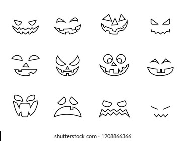 Scary Halloween pumpkin faces icons set,vector illustrations