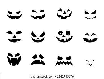 Scary Halloween Pumpkin Faces Icons Set,vector Illustrations