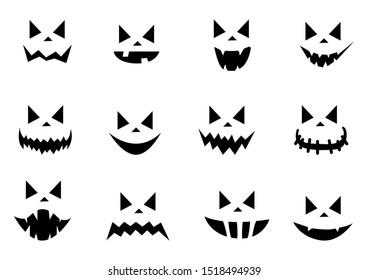 Scary Halloween Pumpkin Faces Icons Set Stock Vector (Royalty Free ...