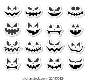 Scary Halloween pumpkin faces icons set