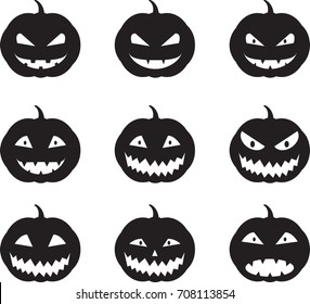 Scary Halloween pumpkin faces icons set, Vector illustration EPS10.