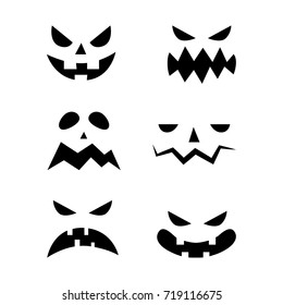 Scary Halloween Pumpkin Faces Icons Set