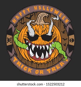 Scary Halloween Pumpkin Head with coloring