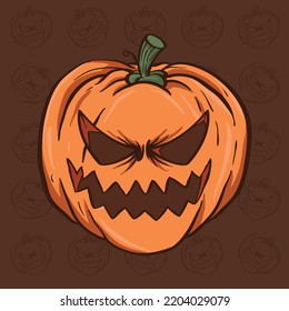 Scary Halloween pumpkin head. Cute Vector cartoon Illustration. Halloween vector illustration. Pumpkin head Mascot design.