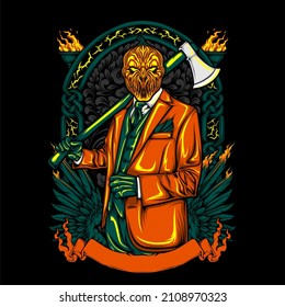 scary halloween pumpkin head illustration