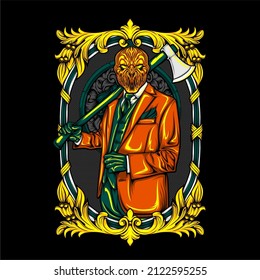 scary halloween pumpkin head illustration with awesome background