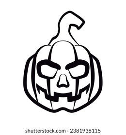 Scary Halloween Pumpkin Illustration Black Outline. Vector isolated on white background. 