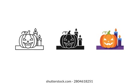 Scary halloween pumpkin jack o lantern and burning candles with halloween jackolantern celebration illustration