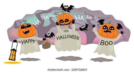 Scary Halloween pumpkin laughing ha ha boo,Halloween concept, illustrator vector cartoon drawing