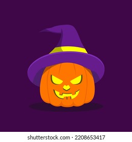 Scary Halloween Pumpkin with Light Inside Cartoon Illustration