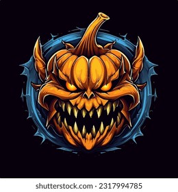 A scary halloween pumpkin logo with a black background