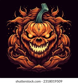 A scary halloween pumpkin logo on a dark background