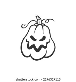 Scary Halloween pumpkin. Spooky character with smile. Cartoon vegetable. Vector illustration isolated on white background