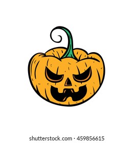 Scary halloween pumpkin using doodle art on white background