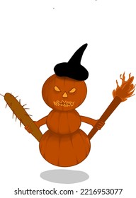 scary halloween pumpkin vector cartoon with a holding firetch