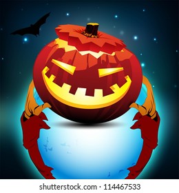 Scary Halloween pumpkin and zombie hands. EPS 10.