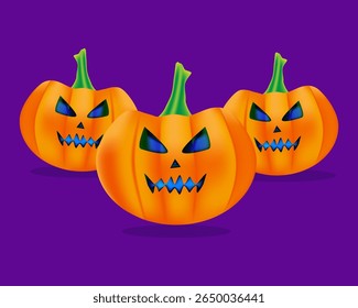 Scary Halloween Pumpkins with Evil Faces Perfect for Halloween invitations, party posters, greeting cards, spooky social media graphics, and festive designs. High-quality digital illustration 