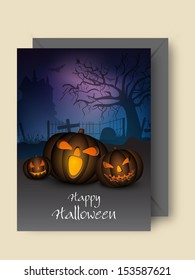 Scary Halloween pumpkins invitation card for Halloween night parties. 