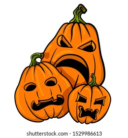 Scary Halloween pumpkins isolated on white. vector illustration