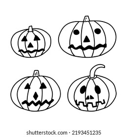 Scary Halloween pumpkins vector doodle set