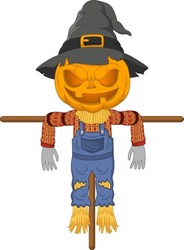 Scary Halloween Scarecrow Pumpkin Cartoon
