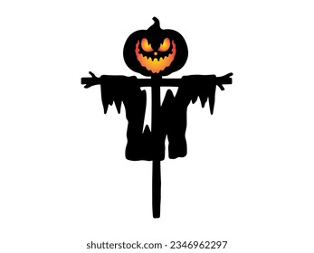 Scary Halloween Scarecrow Silhouette Illustration
