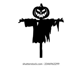 Scary Halloween Scarecrow Silhouette Illustration