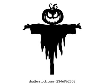Scary Halloween Scarecrow Silhouette Illustration
