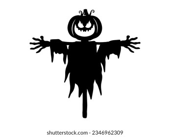 Scary Halloween Scarecrow Silhouette Illustration