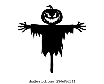 Scary Halloween Scarecrow Silhouette Illustration