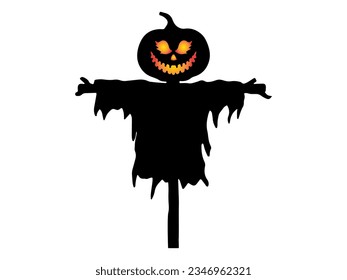 Scary Halloween Scarecrow Silhouette Illustration