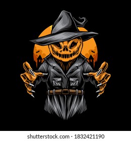 Scary Halloween Scarecrow Vector Illustration