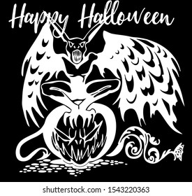 Scary Halloween silhouette with the black background, witch elements, creepy for decoration, sketches, icons, stickers. Vector illustration of a hand-drawn.